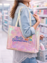 winkelende vrouw met een la bella lavanderina tas